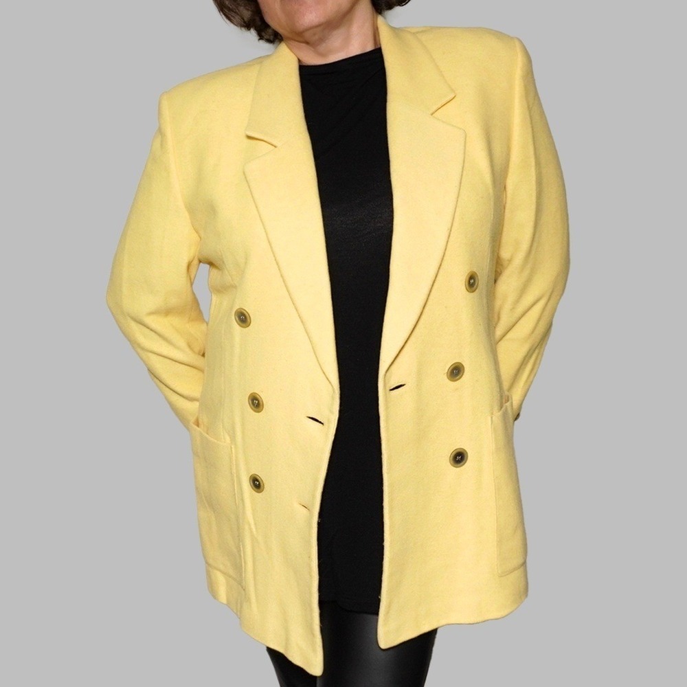 Vintage Karl Lagerfeld Angora Wool Coat L 12 14 Pale‎ Yellow 80s Designer